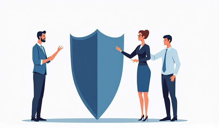 Un'immagine che illustra un concetto di limitazione di responsabilità, come una barriera o uno scudo che protegge da rischi legali.