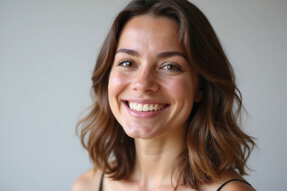 Donna sorridente sulla trentina, dall'aspetto sano e vivace.